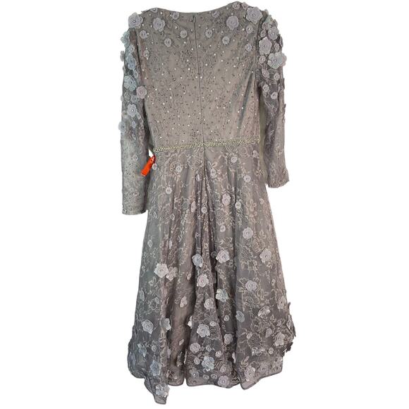 Mac Duggal Long Sleeve Floral Applique Embellished Lace Dress Sterling Size 8 - Picture 11 of 16